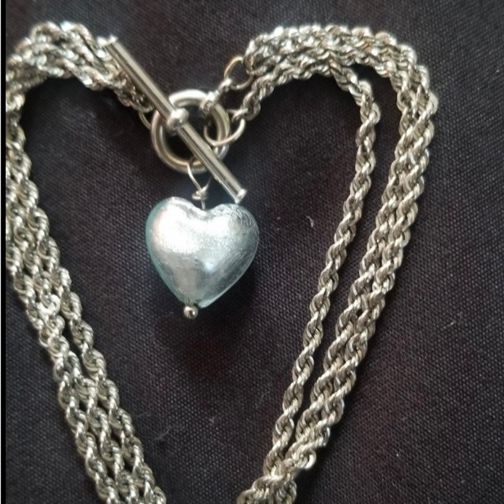 14k solid gold triple rope toggle bracelet with Murano glass heart